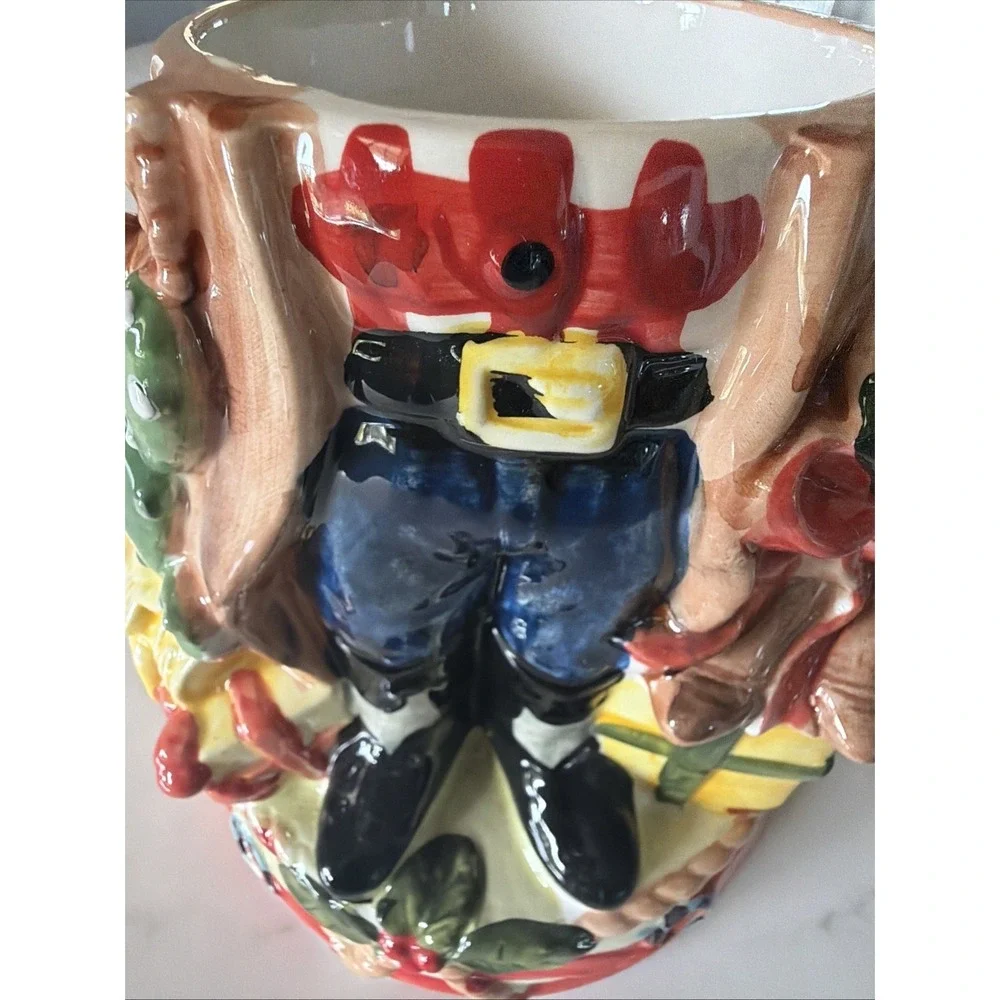 Home For The Holidays Ceramic Cookie Jar Cowboy Santa 13.5